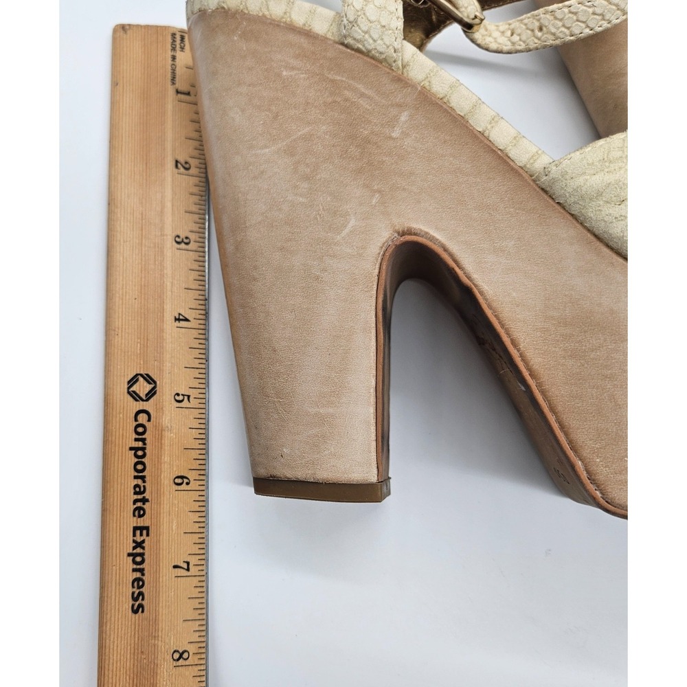 Sam Edelman Cream Snakeskin‎ Embossed Platform Sandals Block Heel Buckle Strap - Picture 7 of 13
